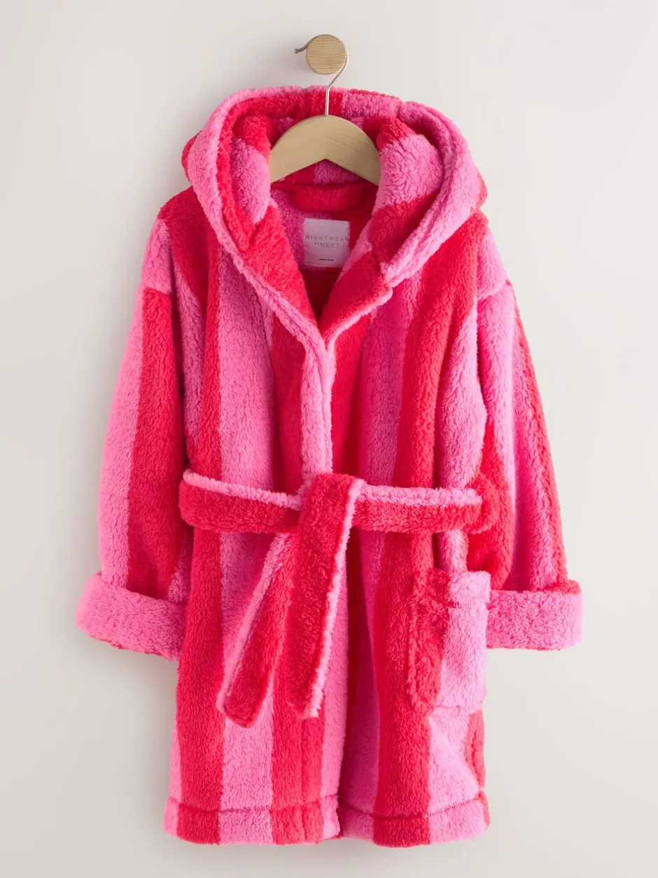 Kamerjassen|Next Roze/rood gestreept - Teddy fleece kamerjas (9mnd -16jr)