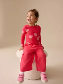 Tops*Next Roze/rood met bloemen - Geribbeld T-shirt met lange mouwen (3mnd-7jr)