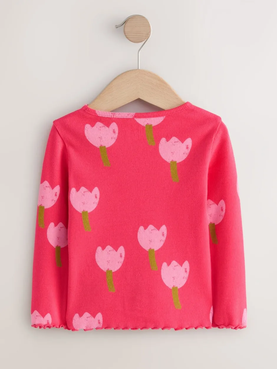 Tops*Next Roze/rood met bloemen - Geribbeld T-shirt met lange mouwen (3mnd-7jr)