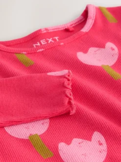 Tops*Next Roze/rood met bloemen - Geribbeld T-shirt met lange mouwen (3mnd-7jr)