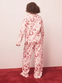 Pyjama's|Loungewear|Next - Geribbelde pyjama met lange mouwen Roze/rood met hart