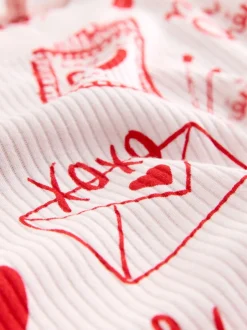 Pyjama's|Loungewear|Next - Geribbelde pyjama met lange mouwen Roze/rood met hart