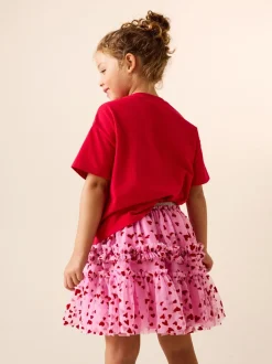 Shorts En Rokken*Next Roze/rood met hart - Pull On Mesh Skirt (3-16yrs)