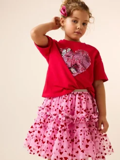 Shorts En Rokken*Next Roze/rood met hart - Pull On Mesh Skirt (3-16yrs)