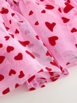 Shorts En Rokken*Next Roze/rood met hart - Pull On Mesh Skirt (3-16yrs)