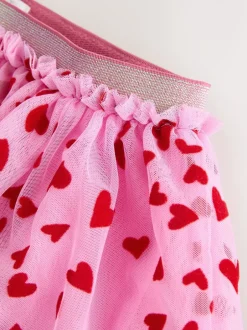 Shorts En Rokken*Next Roze/rood met hart - Pull On Mesh Skirt (3-16yrs)