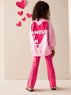 Sets En Outfits|Sweaters En Hoody´S|Next - Sweatshirt and Flare Leggings Set (3-16yrs) Roze/rood met hart