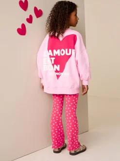 Sets En Outfits|Sweaters En Hoody´S|Next - Sweatshirt and Flare Leggings Set (3-16yrs) Roze/rood met hart