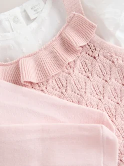 Rompertjes En Tuinbroeken|Next Roze/wit - 3 -delige babyset van rompertje en gebreide bretelbroeken met panty (0mnd-2jr)