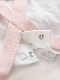 Rompertjes En Tuinbroeken|Next Roze/wit - 3 -delige babyset van rompertje en gebreide bretelbroeken met panty (0mnd-2jr)