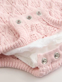 Rompertjes En Tuinbroeken|Next Roze/wit - 3 -delige babyset van rompertje en gebreide bretelbroeken met panty (0mnd-2jr)