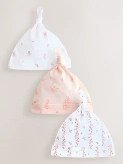 Mutsjes En Antikrabwantjes|Mutsen, Handschoenen En Sjaals|Next Roze/wit - Set van 3 babymutsen met strik (0-12mnd)