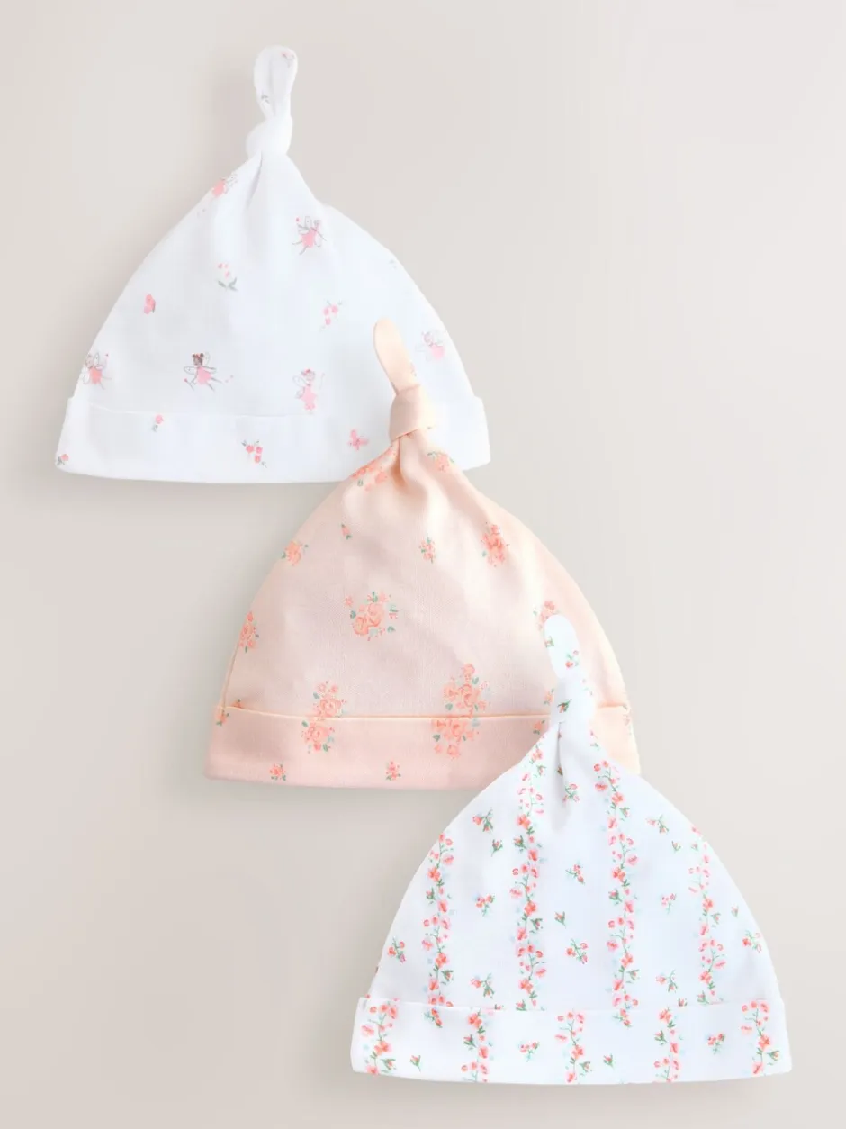 Mutsjes En Antikrabwantjes|Mutsen, Handschoenen En Sjaals|Next Roze/wit - Set van 3 babymutsen met strik (0-12mnd)
