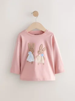 Tops|Multipacks*Next Roze/wit - Set van 4 T-shirts met lange mouwen en geborduurde konijntjes (3mnd-7jr)