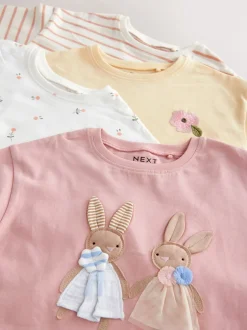 Tops|Multipacks*Next Roze/wit - Set van 4 T-shirts met lange mouwen en geborduurde konijntjes (3mnd-7jr)
