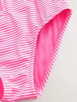 Badkleding|Next - Textured Long Sleeve Sunsafe Swimsuit (3-16yrs) Roze/wit gestreept