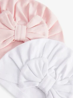 Mutsjes En Antikrabwantjes|Mutsen, Handschoenen En Sjaals|Next - Set van 2 babyturbanen (0-18mnd) Roze/wit grote strik