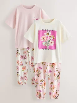 Nachtkleding En Pyjama's|Pyjama's|Next - Verpakking van 2 pyjama's met joggingbroek (3 - 16 jr) Roze/wit met bloemenprint