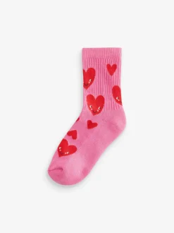 Sokken En Panty's|Sokken En Panty's|Next Roze/wit met hartjes - 3 Paar enkelsokken met verzachte zool en hoog katoengehalte