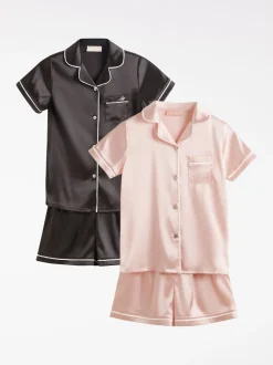 Nachtkleding En Pyjama's|Pyjama's|Lipsy - satijnen pyjama's 2 pack (5-16jr) Roze/zwart