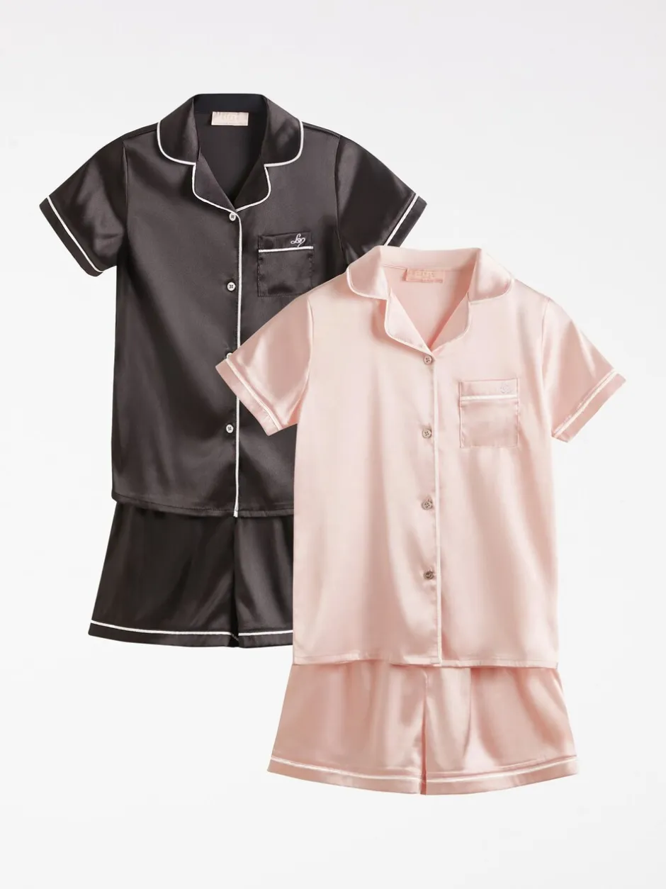 Nachtkleding En Pyjama's|Pyjama's|Lipsy - satijnen pyjama's 2 pack (5-16jr) Roze/zwart