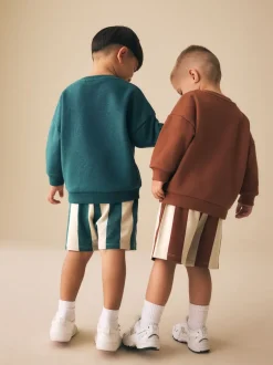 Shorts|Next Rust Brown and Teal - Crew Neck Sweatshirt and Shorts 2 Pack Set (3mths-7yrs)
