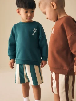 Shorts|Next Rust Brown and Teal - Crew Neck Sweatshirt and Shorts 2 Pack Set (3mths-7yrs)