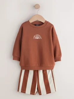 Shorts|Next Rust Brown and Teal - Crew Neck Sweatshirt and Shorts 2 Pack Set (3mths-7yrs)