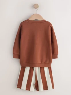 Shorts|Next Rust Brown and Teal - Crew Neck Sweatshirt and Shorts 2 Pack Set (3mths-7yrs)