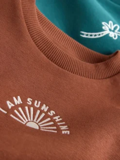 Shorts|Next Rust Brown and Teal - Crew Neck Sweatshirt and Shorts 2 Pack Set (3mths-7yrs)