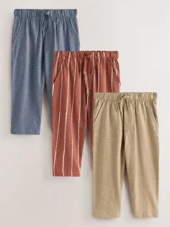 Jeans En Joggingbroeken|Next - Stripe Joggers 3 Pack (3mths-7yrs) Rust Stripe Tan Brown And Grey
