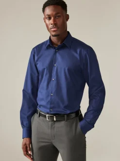 Formele Overhemden|Next Saffierblauw - Normale Pasvorm - Onderhoudsvriendelijk, getextureerd, slim fit overhemd met enkele manchet