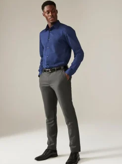 Formele Overhemden|Next Saffierblauw - Normale Pasvorm - Onderhoudsvriendelijk, getextureerd, slim fit overhemd met enkele manchet
