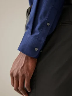 Formele Overhemden|Next Saffierblauw - Normale Pasvorm - Onderhoudsvriendelijk, getextureerd, slim fit overhemd met enkele manchet