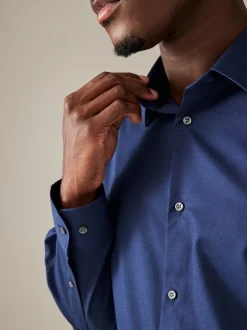 Formele Overhemden|Next Saffierblauw - Normale Pasvorm - Onderhoudsvriendelijk, getextureerd, slim fit overhemd met enkele manchet