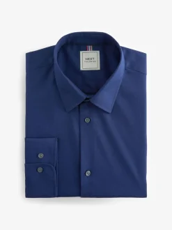 Formele Overhemden|Next Saffierblauw - Normale Pasvorm - Onderhoudsvriendelijk, getextureerd, slim fit overhemd met enkele manchet