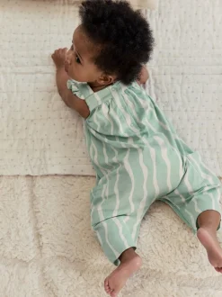 Rompertjes En Tuinbroeken|Next - Baby Long Leg Jersey Romper (0mths-3yrs) Saliegroen gestreept