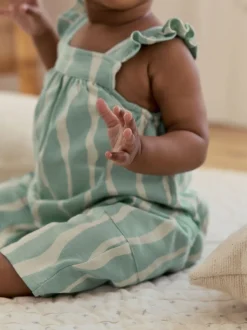 Rompertjes En Tuinbroeken|Next - Baby Long Leg Jersey Romper (0mths-3yrs) Saliegroen gestreept