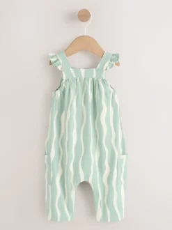 Rompertjes En Tuinbroeken|Next - Baby Long Leg Jersey Romper (0mths-3yrs) Saliegroen gestreept
