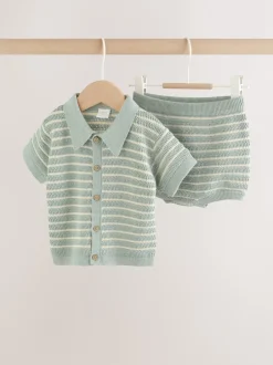 Shorts|Next Saliegroen gestreept - Knitted Top and Shorts Baby Set (0mths-2yrs)