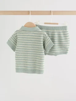 Shorts|Next Saliegroen gestreept - Knitted Top and Shorts Baby Set (0mths-2yrs)