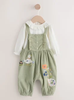Rompertjes En Tuinbroeken|Sets En Combisets|Next Saliegroen met borduursel - 2 -delige Baby Set van Bodysuit met Lange mouwen en corduroy bretelbroeken (0mnd -3jr)