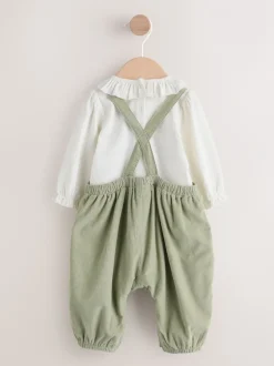 Rompertjes En Tuinbroeken|Sets En Combisets|Next Saliegroen met borduursel - 2 -delige Baby Set van Bodysuit met Lange mouwen en corduroy bretelbroeken (0mnd -3jr)