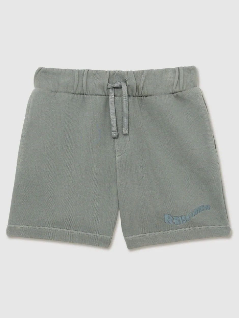 Shorts*Reiss - Perry Cotton Brand-Embroidered Shorts Saliegroen met wassing