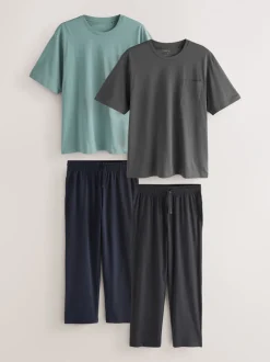 Pyjama's|Next Saliegroen/leisteengrijs - Set van 2 jersey open lange pyjamaset