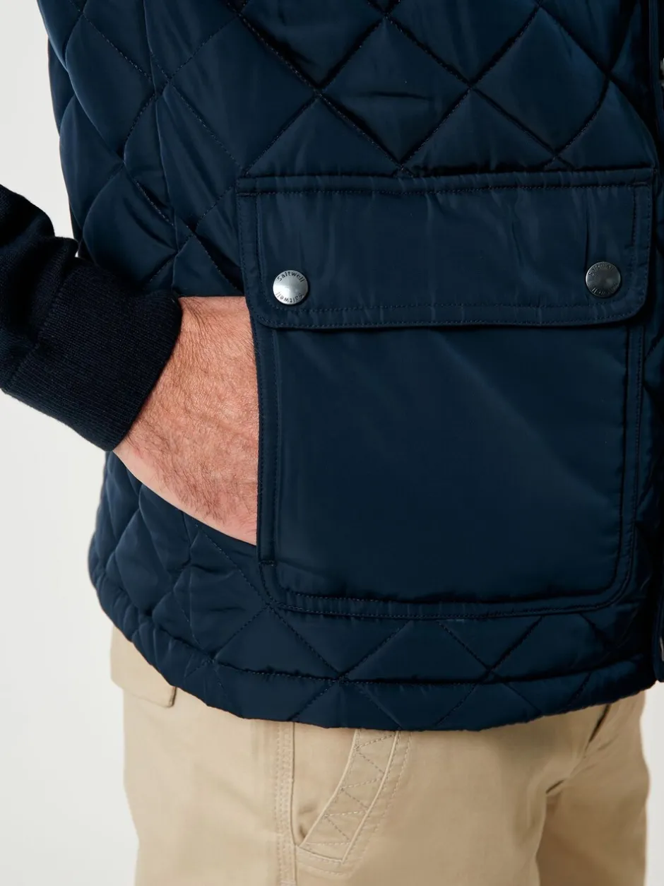 Jassen En Jacks|Saltwell Blue Heritage Diamond Quilted Funnel Neck Gilet