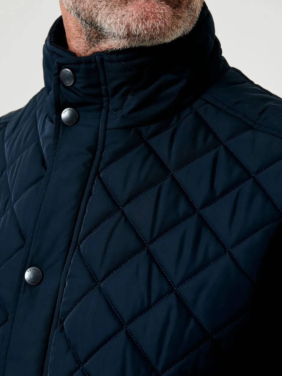 Jassen En Jacks|Saltwell Blue Heritage Diamond Quilted Funnel Neck Gilet