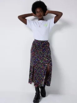 Rokken|SCAMP & DUDE Split Front Skirt with Leopard & Lightning Bolt