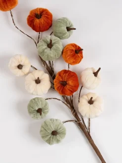 Kunstbloemen*Scottish Everlastings Ltd Set of 2 Velvet Pumpkin Pre lit Stems Oranje