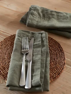 Tafellinnen En Placemats *Secret Linen Store Set of 4 100% Linen Napkins Olijfgroen